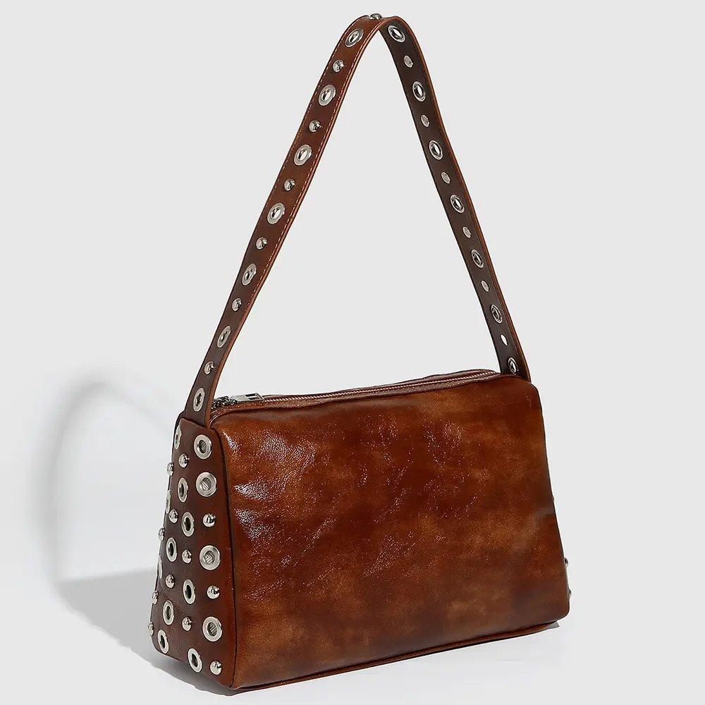Punk Hollow Rivet Shoulder Bag High Quality PU Leather Women's Handbags Luxury Designer Bags for Women NEW Pillow Bag Purses NEW