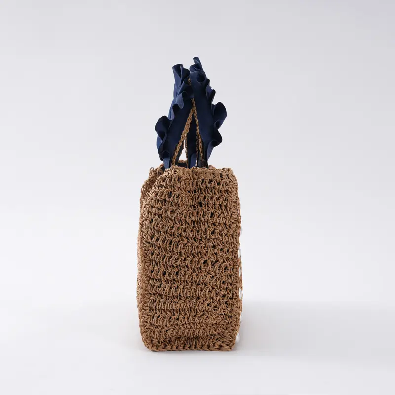Pearls Straw Bags for Women Bohemian Ruched Handle Handbags Summer Woven Tote Bag Handmade Travel Beach Bag Small Shopper 2024