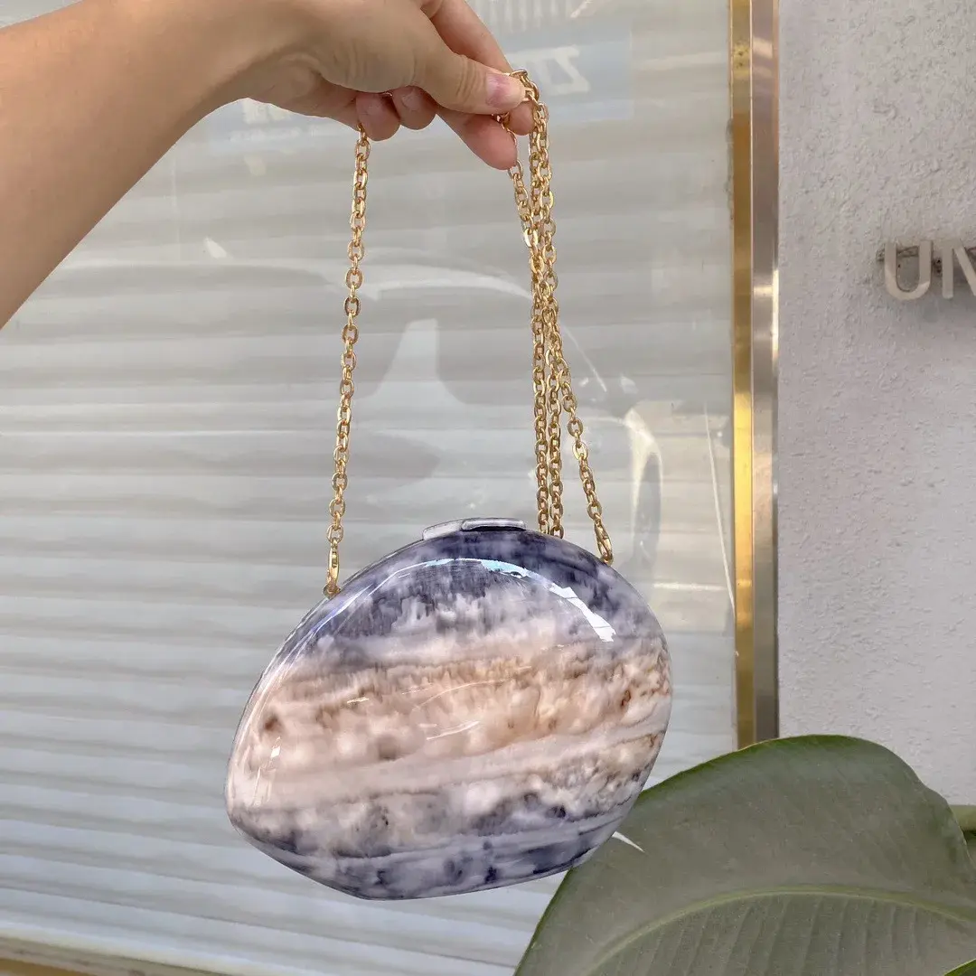 Candy Color Acrylic Shell Bag Marbling Party Evening Bags for Women Luxury Wedding Clutch Ladies Clip Shoulder Crossbody Bag New