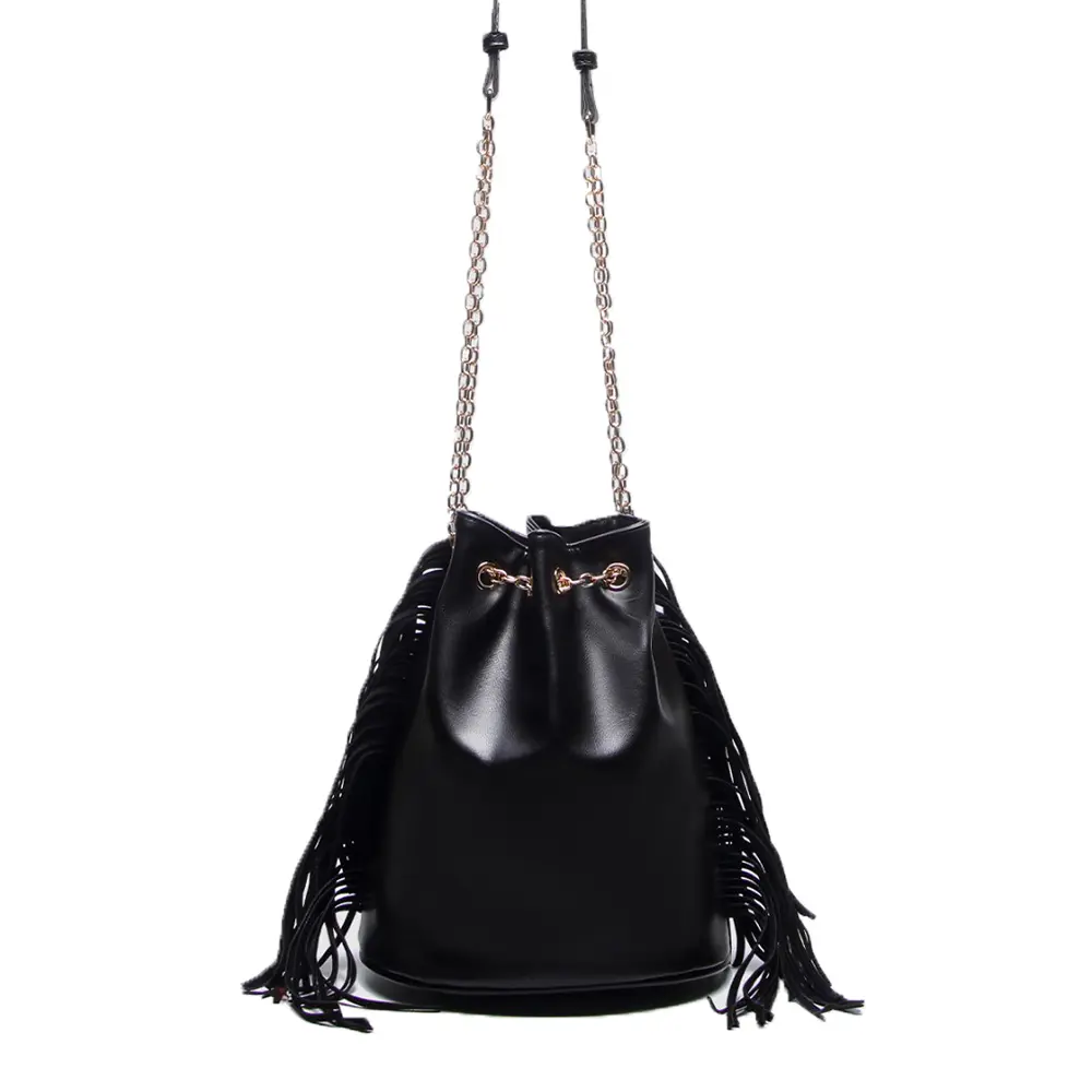 Fashion Tassel Bucket Bag Chains Drawstring Bags for Women Shoulder Bag PU Leather Handbag Ladies High Quality Purses NEW Tote