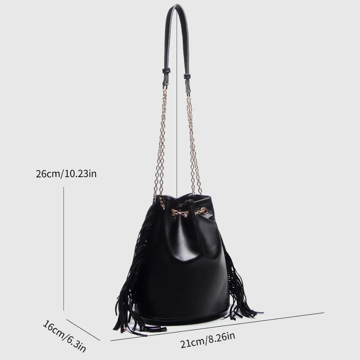 Fashion Tassel Bucket Bag Chains Drawstring Bags for Women Shoulder Bag PU Leather Handbag Ladies High Quality Purses NEW Tote