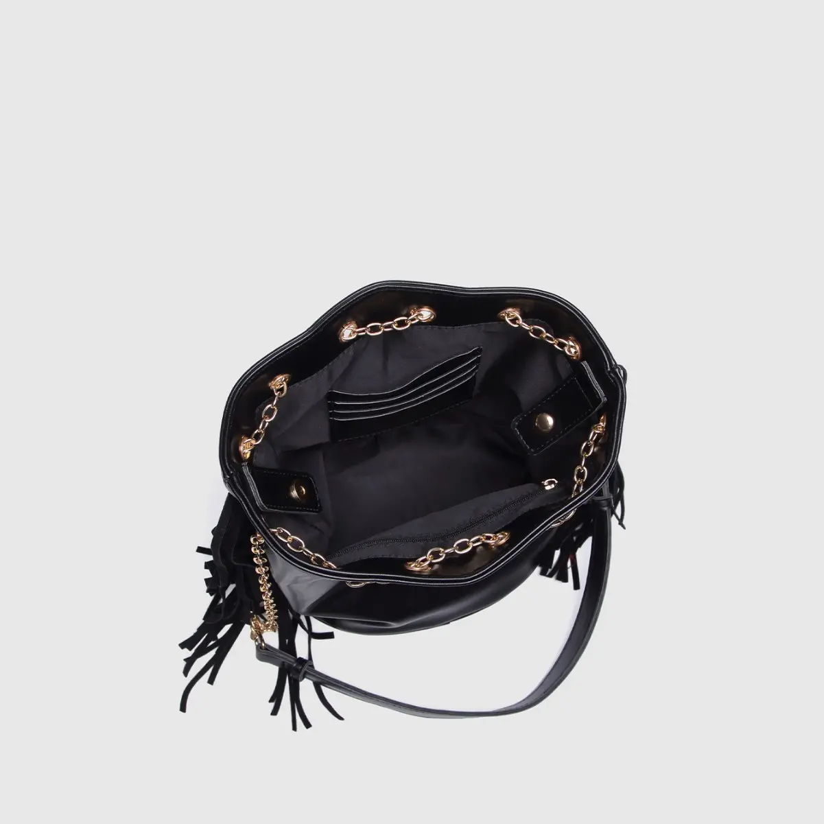 Fashion Tassel Bucket Bag Chains Drawstring Bags for Women Shoulder Bag PU Leather Handbag Ladies High Quality Purses NEW Tote