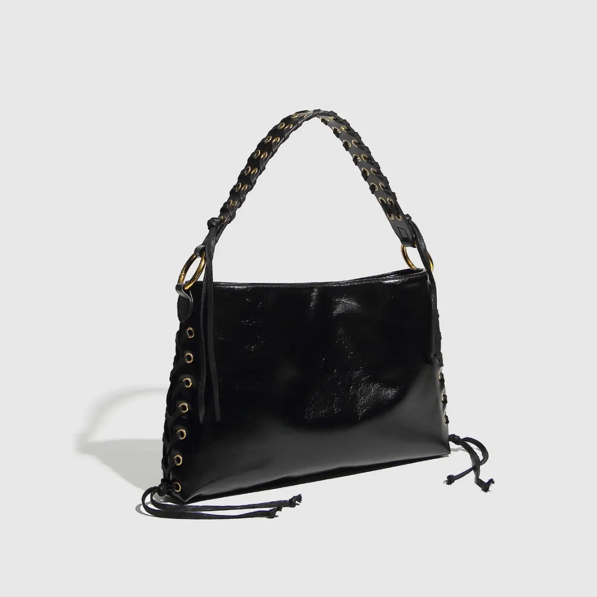 Rivet Woven Tote Bags for Women Designer Bags Black PU Leather Shoulder Bag NEW Luxury Women's Handbag Hollow Handle Shopper