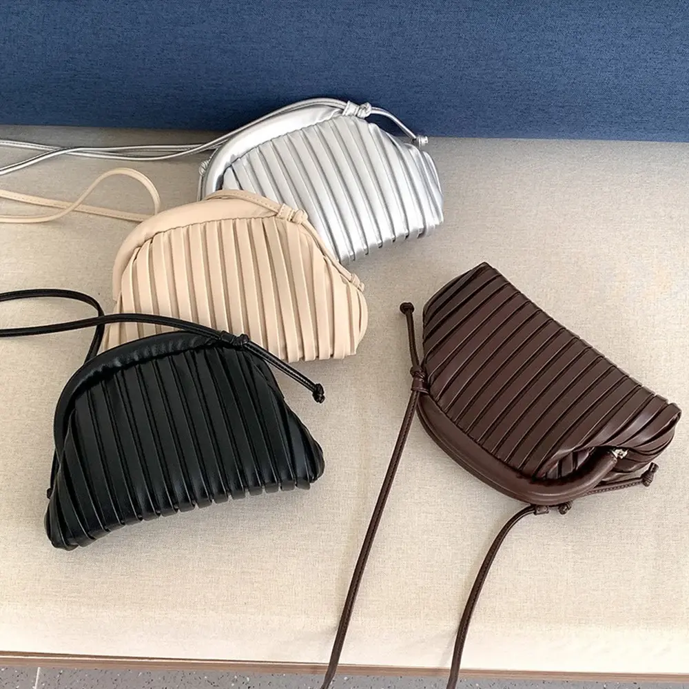 Fashion Ruched Pouch Clip Dumpling Bags for Women Shoulder Crossbody Bag Soft PU Leather Designer Handbags 2025 New Clutch Tote
