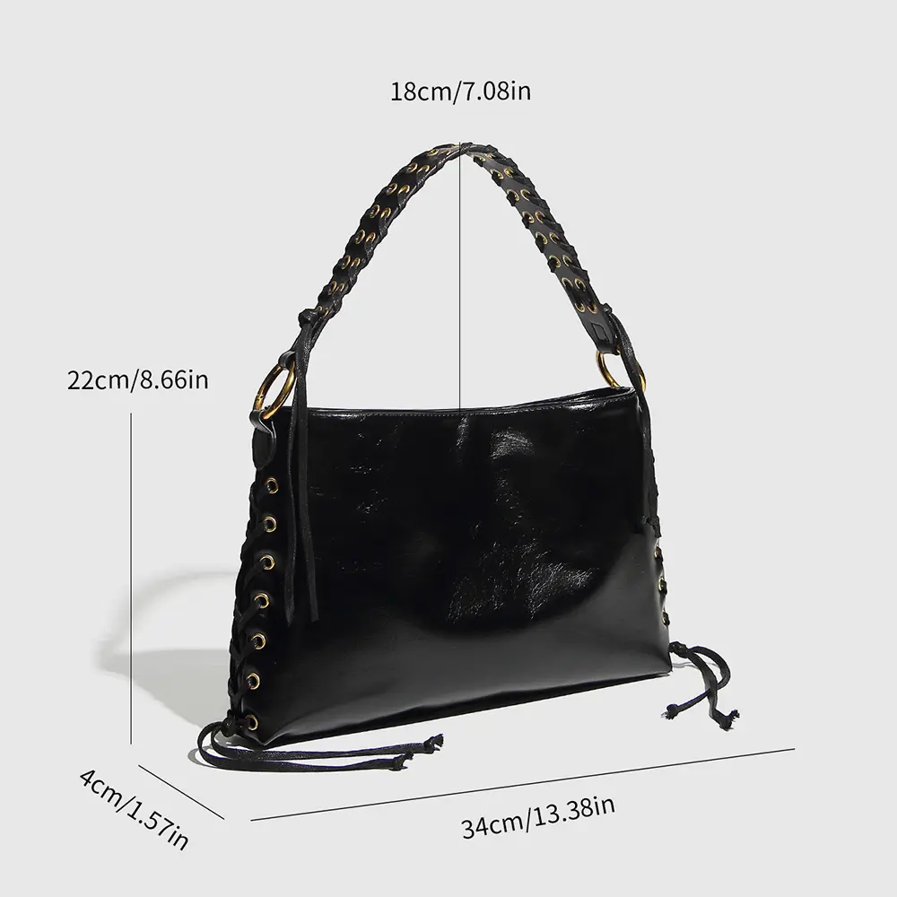 Rivet Woven Tote Bags for Women Designer Bags Black PU Leather Shoulder Bag NEW Luxury Women's Handbag Hollow Handle Shopper