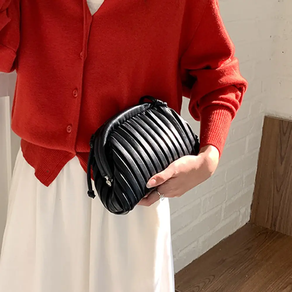 Fashion Ruched Pouch Clip Dumpling Bags for Women Shoulder Crossbody Bag Soft PU Leather Designer Handbags 2025 New Clutch Tote
