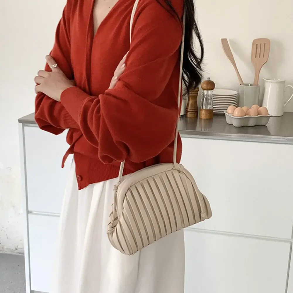 Fashion Ruched Pouch Clip Dumpling Bags for Women Shoulder Crossbody Bag Soft PU Leather Designer Handbags 2025 New Clutch Tote