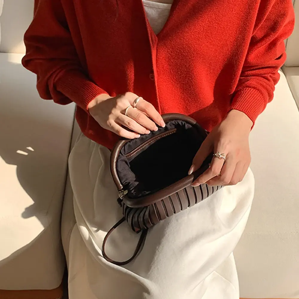 Fashion Ruched Pouch Clip Dumpling Bags for Women Shoulder Crossbody Bag Soft PU Leather Designer Handbags 2025 New Clutch Tote