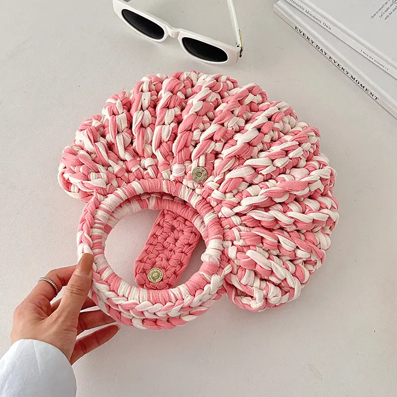 Handmade Crochet Woman Handbags Half Moon Knitting Designer Bag Round Handle Woven Bags for Women Phone Purses Clutch Female New