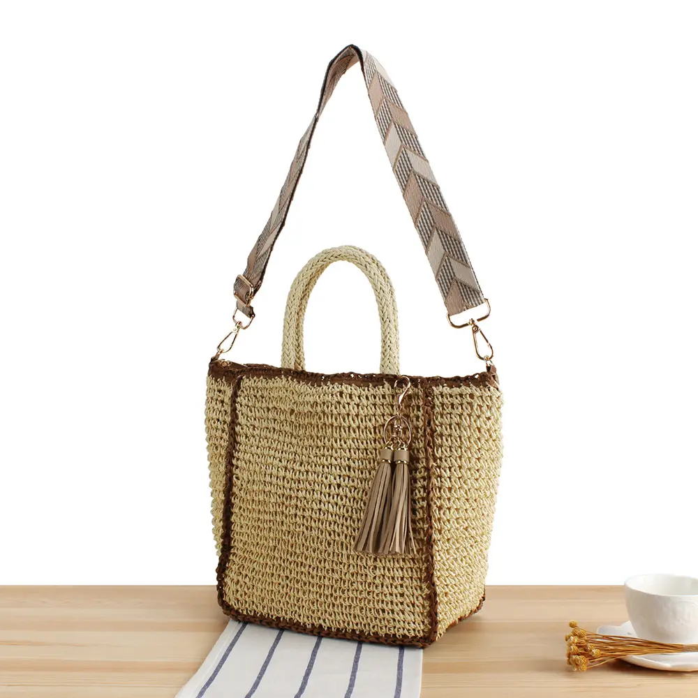 Handmade Paper Rope Crossbody Bags for Women Summer Woven Beach Bag Tote Handbags Bali Travel Straw Shoulder Bag Shopper Purses