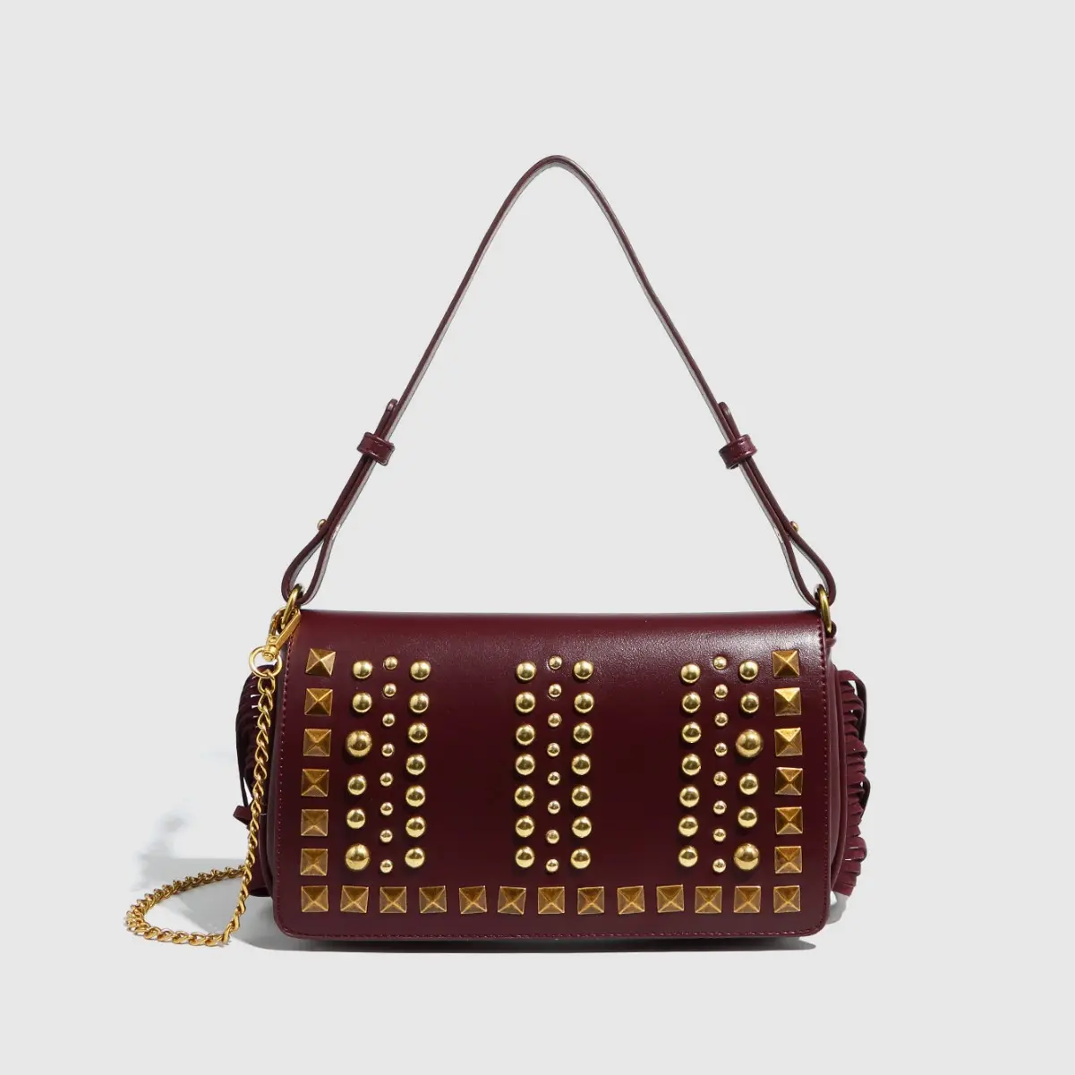 Fashion Rivet Tassel Women Handbags Punk PU Leather Shoulder Bag Chain Crossbody Bags for Women 2025 NEW Female Clutch Purses
