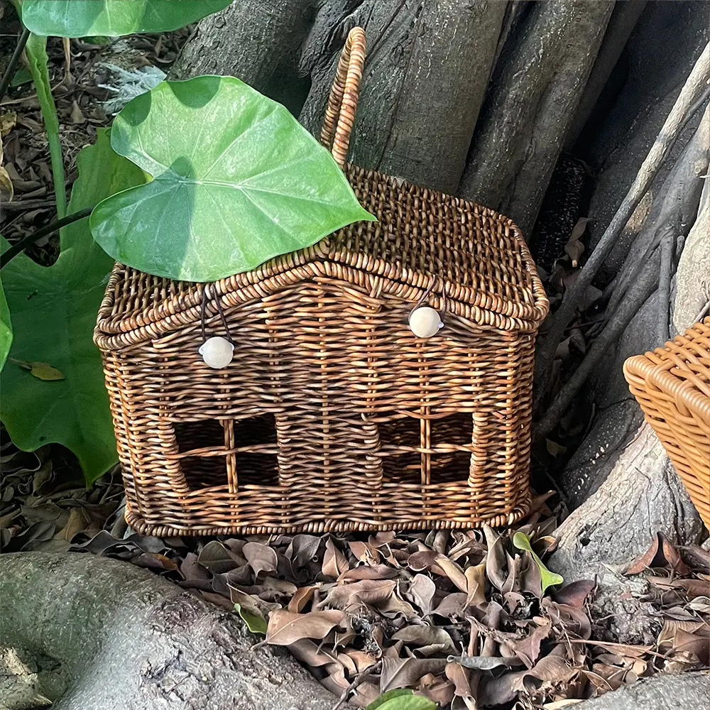 Handmade House Box Bag Faux Rattan Basket Bags for Women Designer Handbags 2025 Funny Purses for Women PP Material Beach Bag New