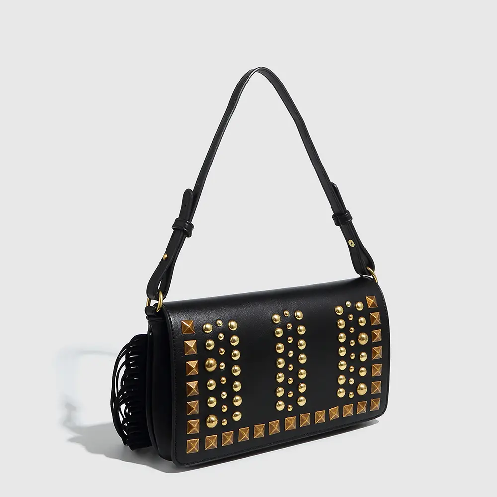 Fashion Rivet Tassel Women Handbags Punk PU Leather Shoulder Bag Chain Crossbody Bags for Women 2025 NEW Female Clutch Purses