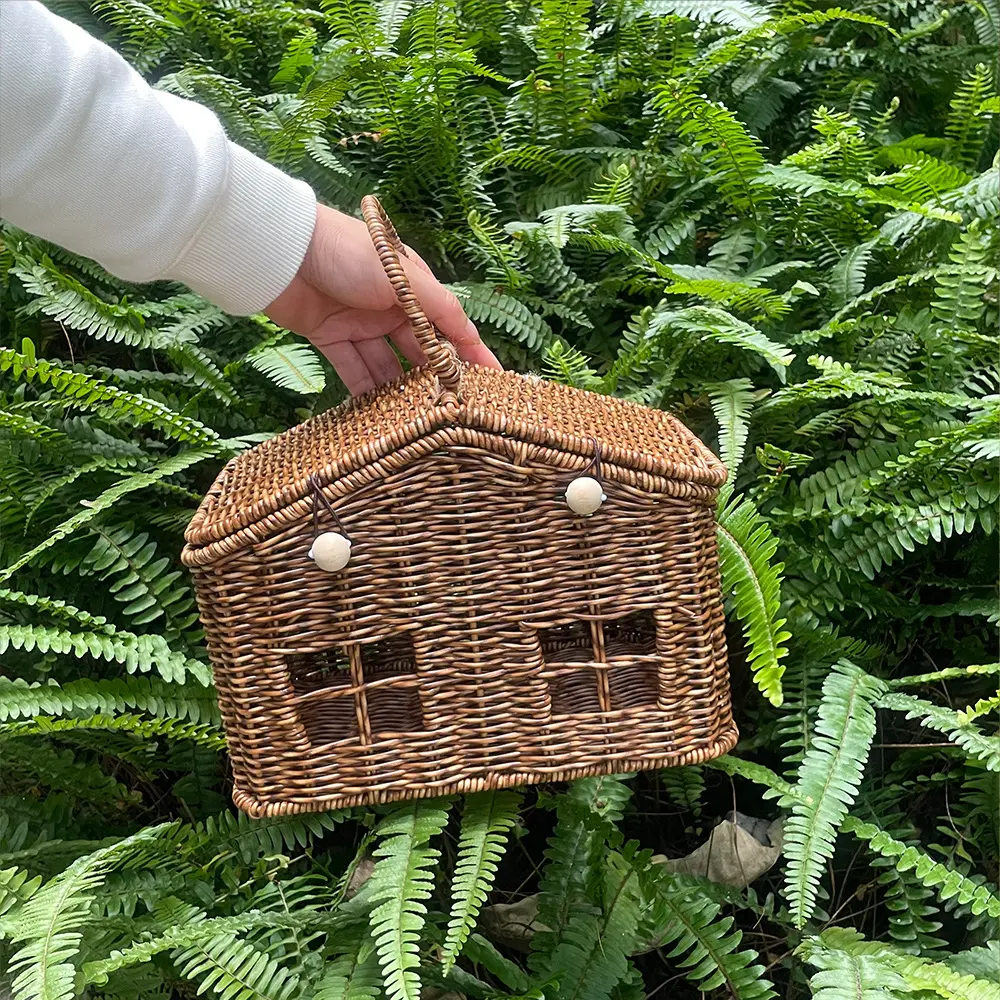 Handmade House Box Bag Faux Rattan Basket Bags for Women Designer Handbags 2025 Funny Purses for Women PP Material Beach Bag New