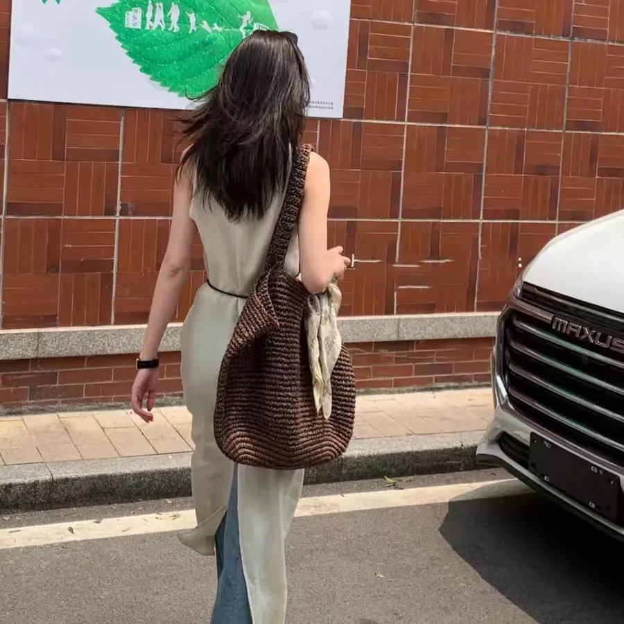 Large Capacity Crochet Tote Bags for Women Handmade Knitting Shoulder Bag Big Shopper Purses and Handbag Woven Commuting Bag NEW