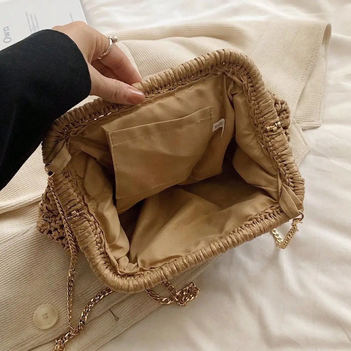 Bohemian Woven Dumpling Straw Bag Summer Paper Rope Shoulder Bag Travel Shell Clip Crossbody Bags for Women Cloud Beach Bags NEW