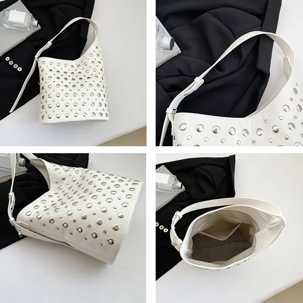Fashion Rivet Bucket Bags for Women Punk Studded Shoulder Bag High Quality PU Leather Tote Handbags and Purses Tote Clutch NEW