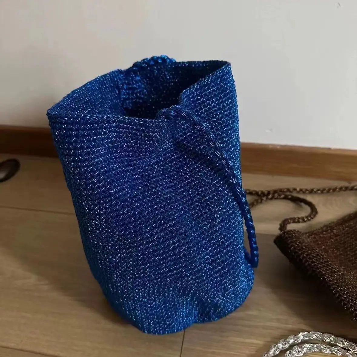 Luxury Silver Bucket Bags for Women Hollow Woven Shoulder Bag Fashion Knitting Designer Bags Women Handbags NEW Shopper Purses