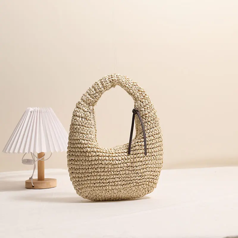 Half Moon Woven Cloud Bag Clutch Handbag Summer Straw Beach Bags for Women Designer Paper Rope Knitting Shoulder Bag Shopper