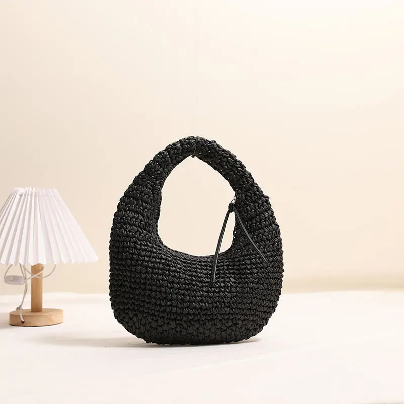 Half Moon Woven Cloud Bag Clutch Handbag Summer Straw Beach Bags for Women Designer Paper Rope Knitting Shoulder Bag Shopper