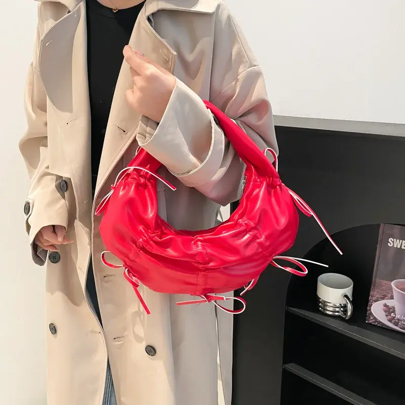 Half Moon Bowknot Women Handbags Pleated Cloud Dumpling Bags for Women Croissant Shoulder Bag Designer Bag 2025 Crescent Clutch