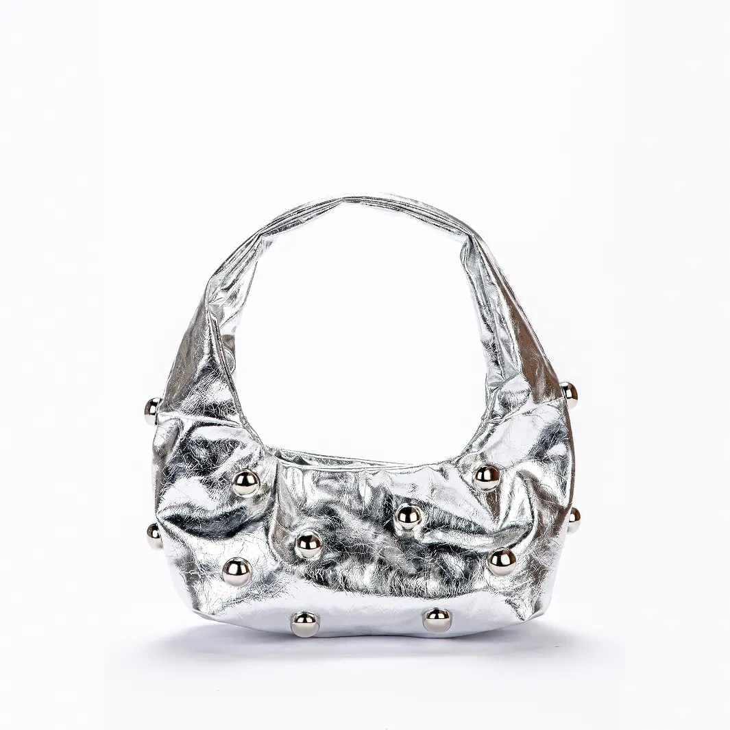 Punk Rivet Cloud Bags for Women Handbags Big Studded Shoulder Bags NEW Half Moon Pearls Armpit Women's Designer Bag Clutch Purse