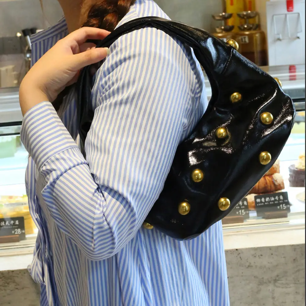 Punk Rivet Cloud Bags for Women Handbags Big Studded Shoulder Bags NEW Half Moon Pearls Armpit Women's Designer Bag Clutch Purse