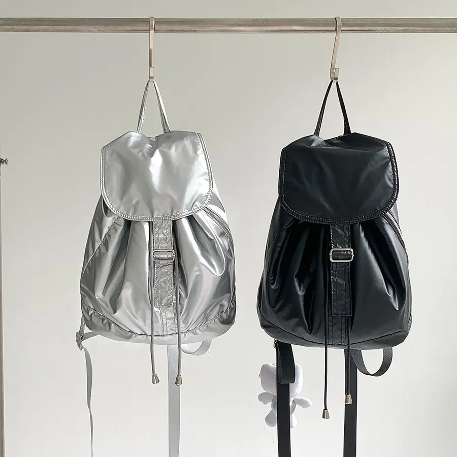 Silver Nylon Designer Backpack Soft Light Woman's Backpacks Casual Waterproof School Bags for Teenager Drawstring Back Pack Bag