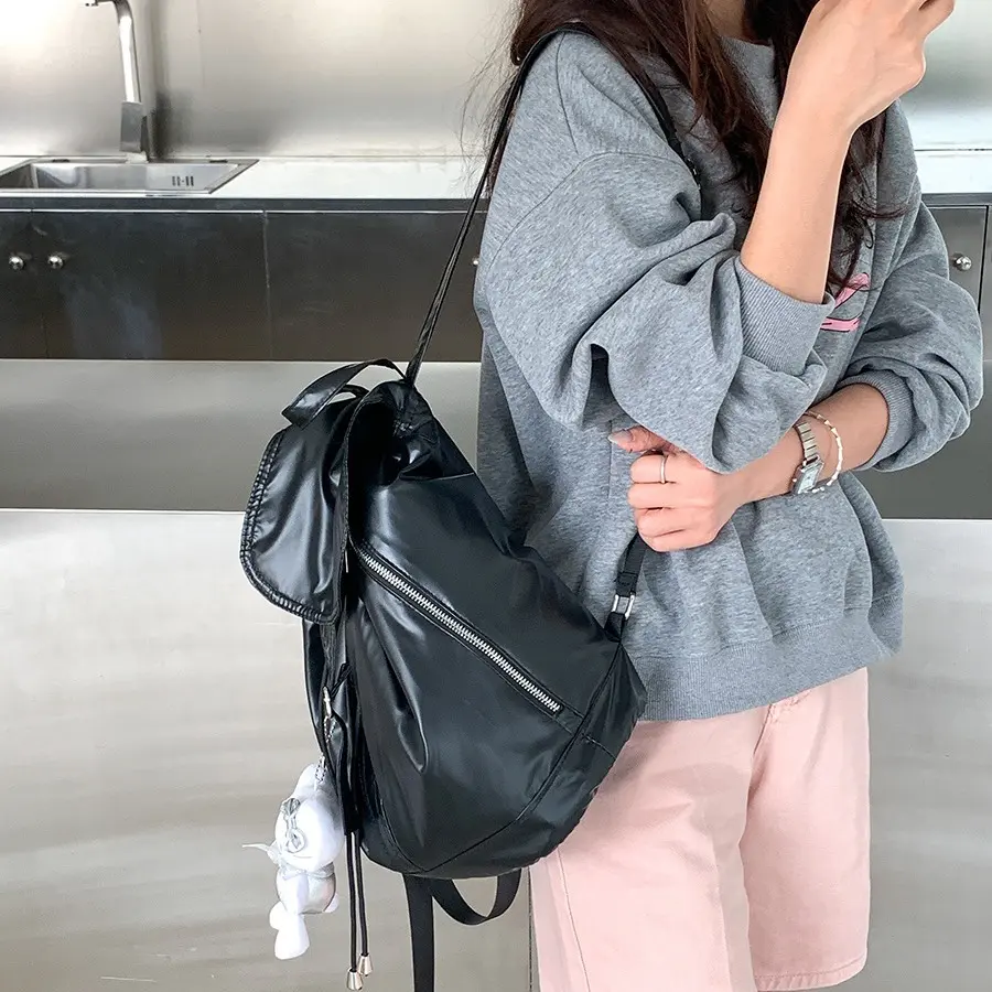 Silver Nylon Designer Backpack Soft Light Woman's Backpacks Casual Waterproof School Bags for Teenager Drawstring Back Pack Bag