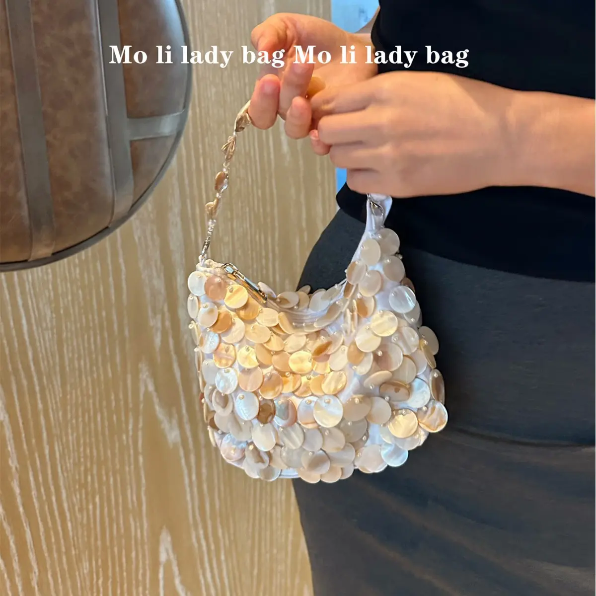 Luxury Shell Sequin Women Handbag Hand Sewn Beads Evening Bags for Women Fish Scales Design Party Wedding Clutch Shoulder Bag