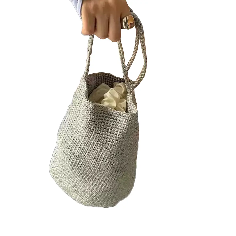 NEW Metal Texture Woven Shoulder Bags Hollow Silver Bucket Bags for Women Designer Bag Handmade Woven Handbags and Purses Tote