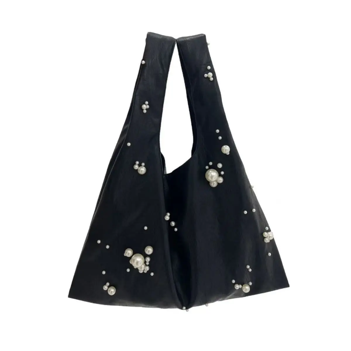 Fashion Pearls Wrist Bags for Women Elegant Black Women Handbags Soft PU Leather Shoulder Bag 2025 Small Shopper Tote Purses NEW