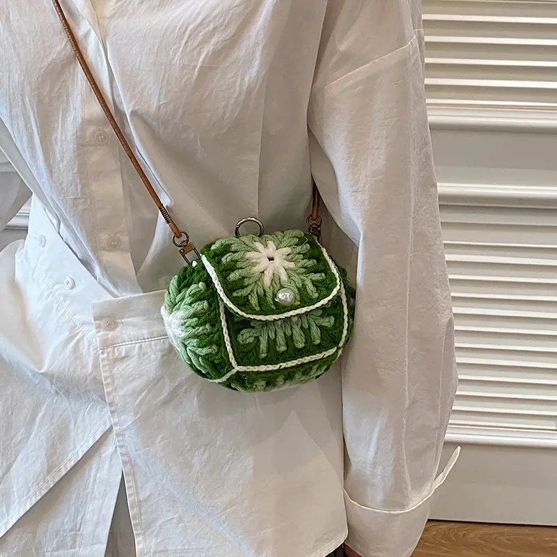 Candy Color Rope Crochet Shoulder Bag Mini Knitting Woven Bags for Women Handmade Small Crossbody Bag Coin Lipstick Purses NEW