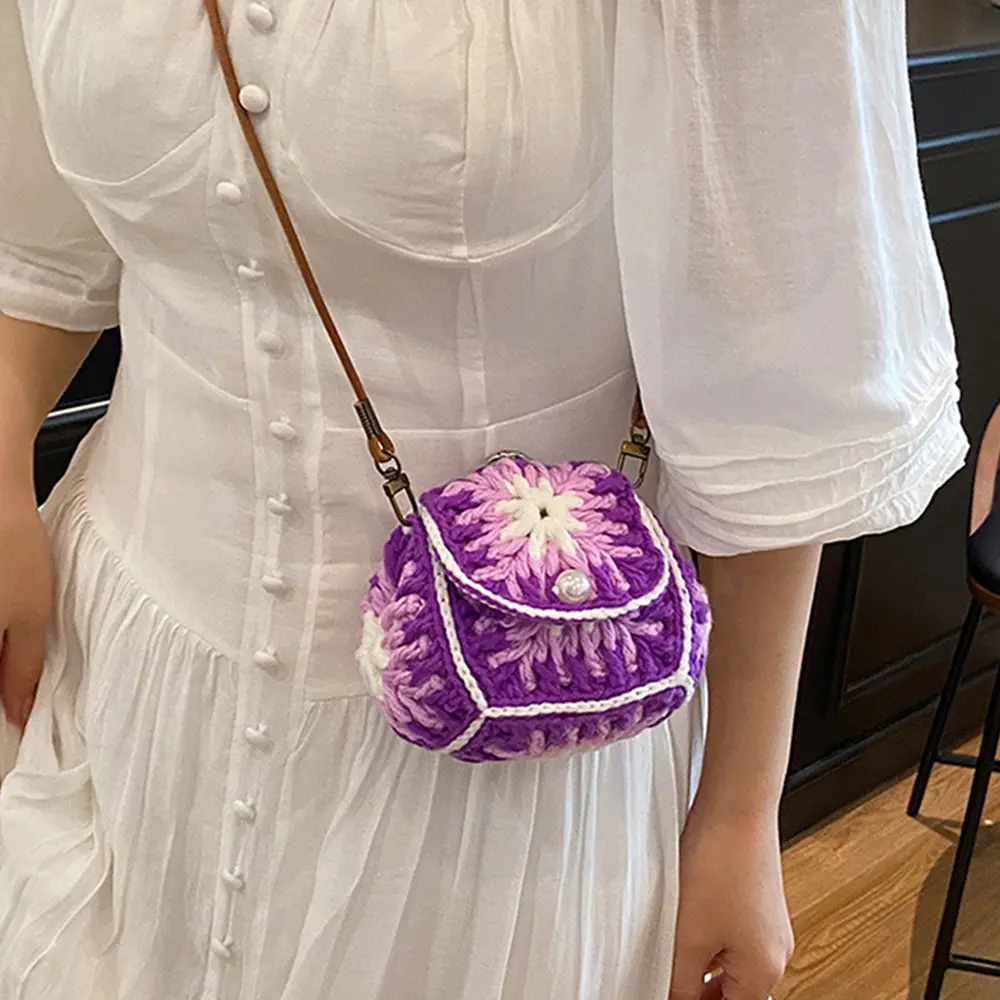 Candy Color Rope Crochet Shoulder Bag Mini Knitting Woven Bags for Women Handmade Small Crossbody Bag Coin Lipstick Purses NEW