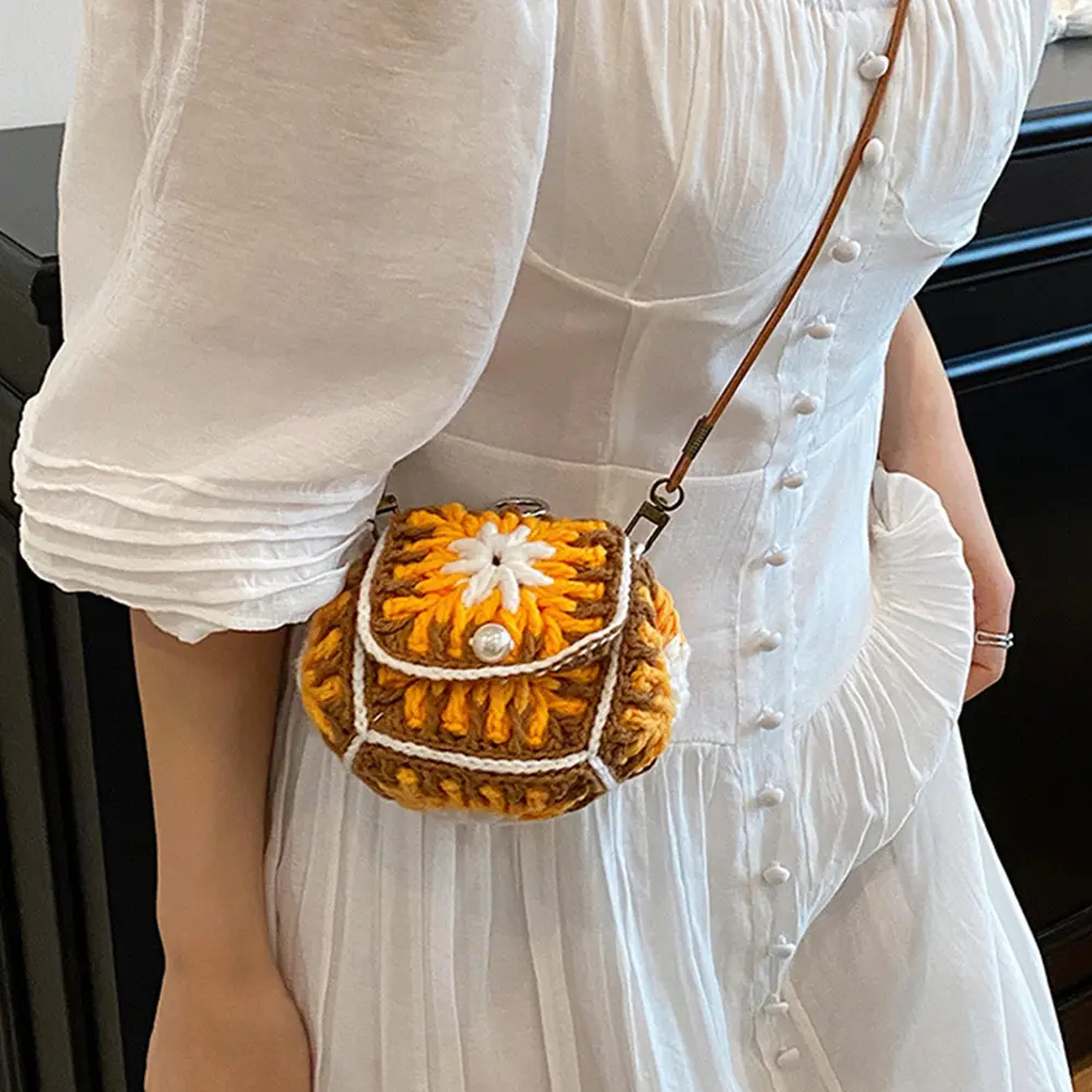Candy Color Rope Crochet Shoulder Bag Mini Knitting Woven Bags for Women Handmade Small Crossbody Bag Coin Lipstick Purses NEW