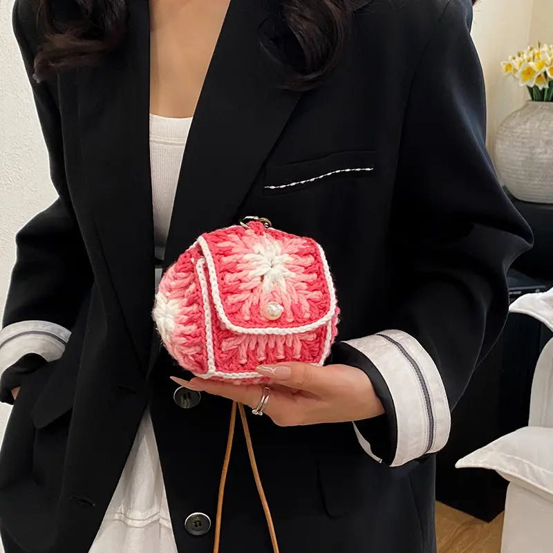 Candy Color Rope Crochet Shoulder Bag Mini Knitting Woven Bags for Women Handmade Small Crossbody Bag Coin Lipstick Purses NEW