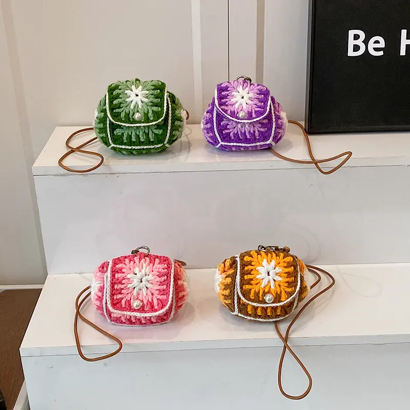 Candy Color Rope Crochet Shoulder Bag Mini Knitting Woven Bags for Women Handmade Small Crossbody Bag Coin Lipstick Purses NEW