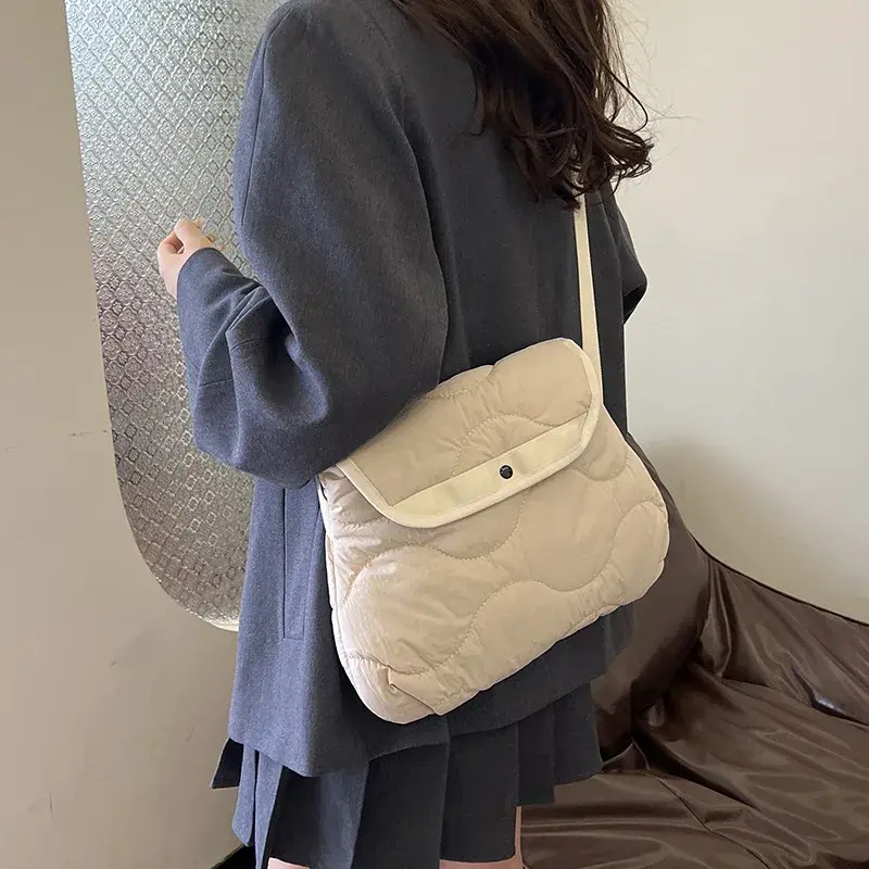 Soft Quilted Crossbody Bags for Women Cotton Padded Shoulder Bag Luxury Designer Purses and Handbags Puffy Nylon Down Space Bag