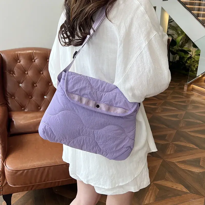 Soft Quilted Crossbody Bags for Women Cotton Padded Shoulder Bag Luxury Designer Purses and Handbags Puffy Nylon Down Space Bag
