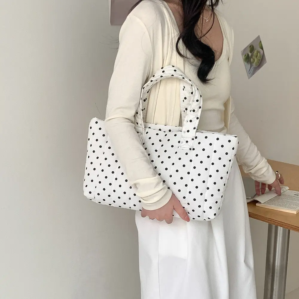 Puffy Dot Tote Bags for Women Soft Padded Shoulder Bag Cotton Quilted Handbags and Purses IPad Bags Female Shopper Female NEW