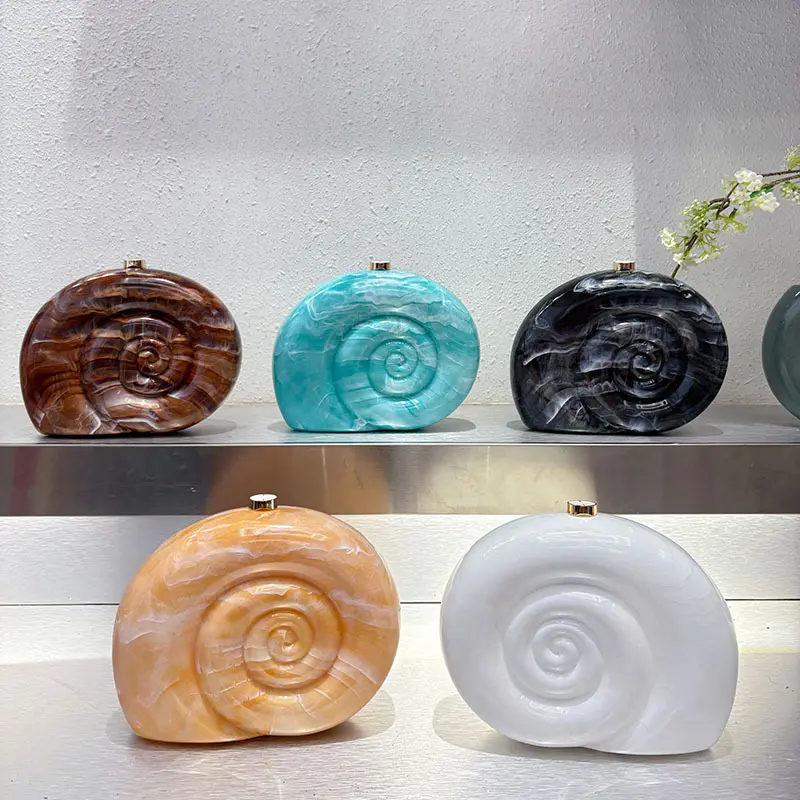 Creative Acrylic Conch Shoulder Bag Threaded Shape Evening Bag Ladies Clutch Snail Shell Crossbody Bags for Women Wedding Clutch