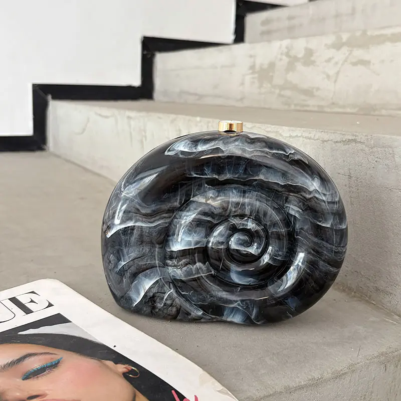 Creative Acrylic Conch Shoulder Bag Threaded Shape Evening Bag Ladies Clutch Snail Shell Crossbody Bags for Women Wedding Clutch