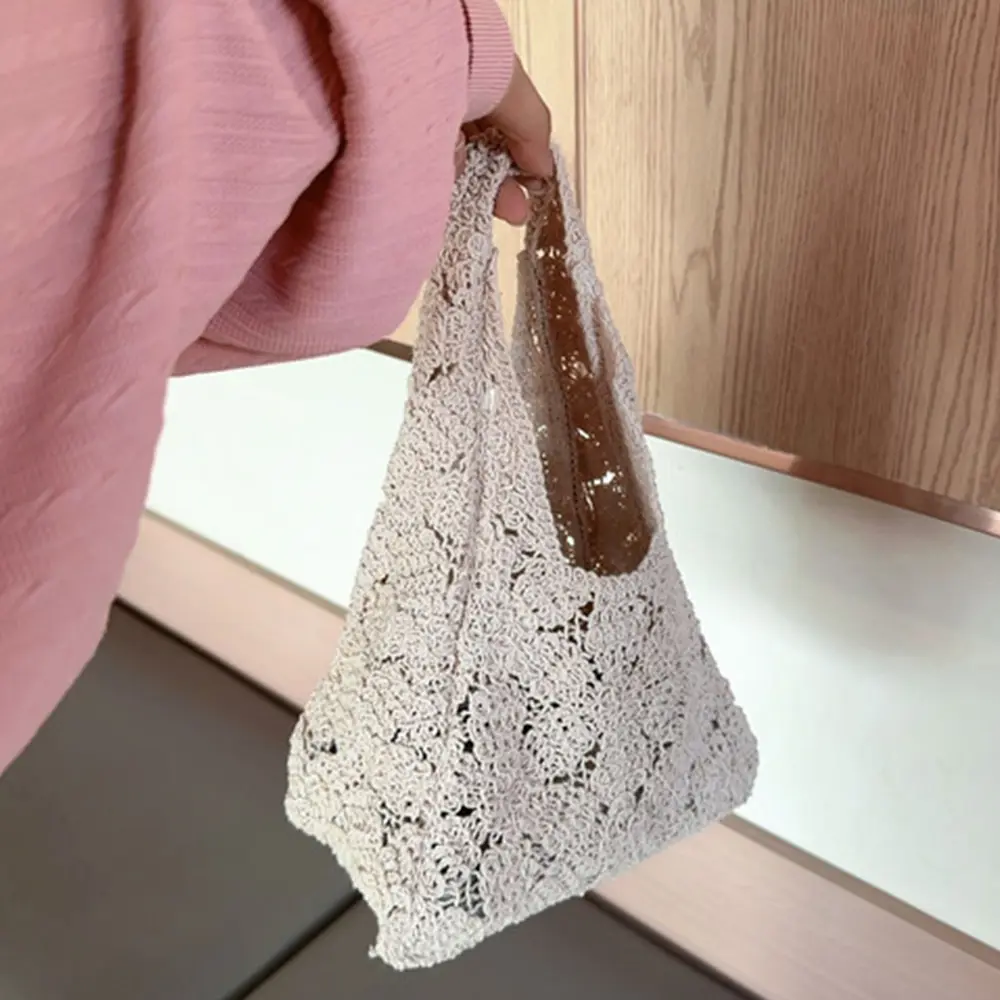 Bohemian Rope Crochet Waist Bags for Women Tote Hollow Woven Handbag and Purses Casual Knitting Shoulder Bag Shopper Clutch NEW
