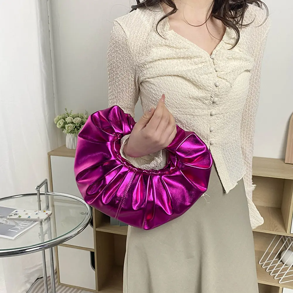 Candy Color Women's Handbags Laser Silver Clutch Metallic Pleated Shoulder Bags for Women 2023 Luxury Designer Bag Ladies Tote