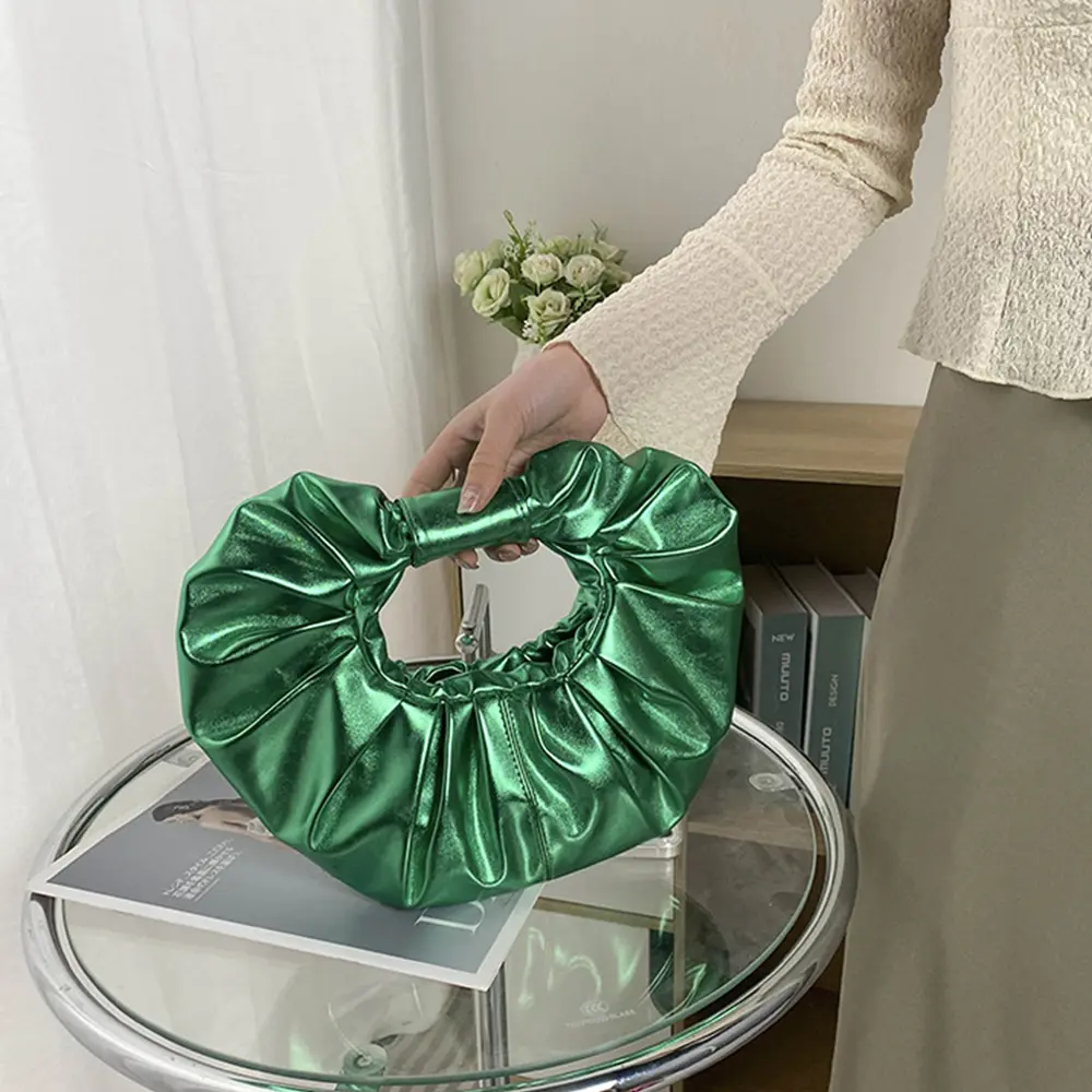 Candy Color Women's Handbags Laser Silver Clutch Metallic Pleated Shoulder Bags for Women 2023 Luxury Designer Bag Ladies Tote
