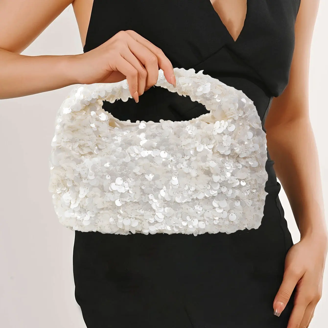 Luxury Sequins Wedding Evening Bag Ladies Clutch Elegant White Women Handbags and Purses Party Half Moon Cloud Bags for Women