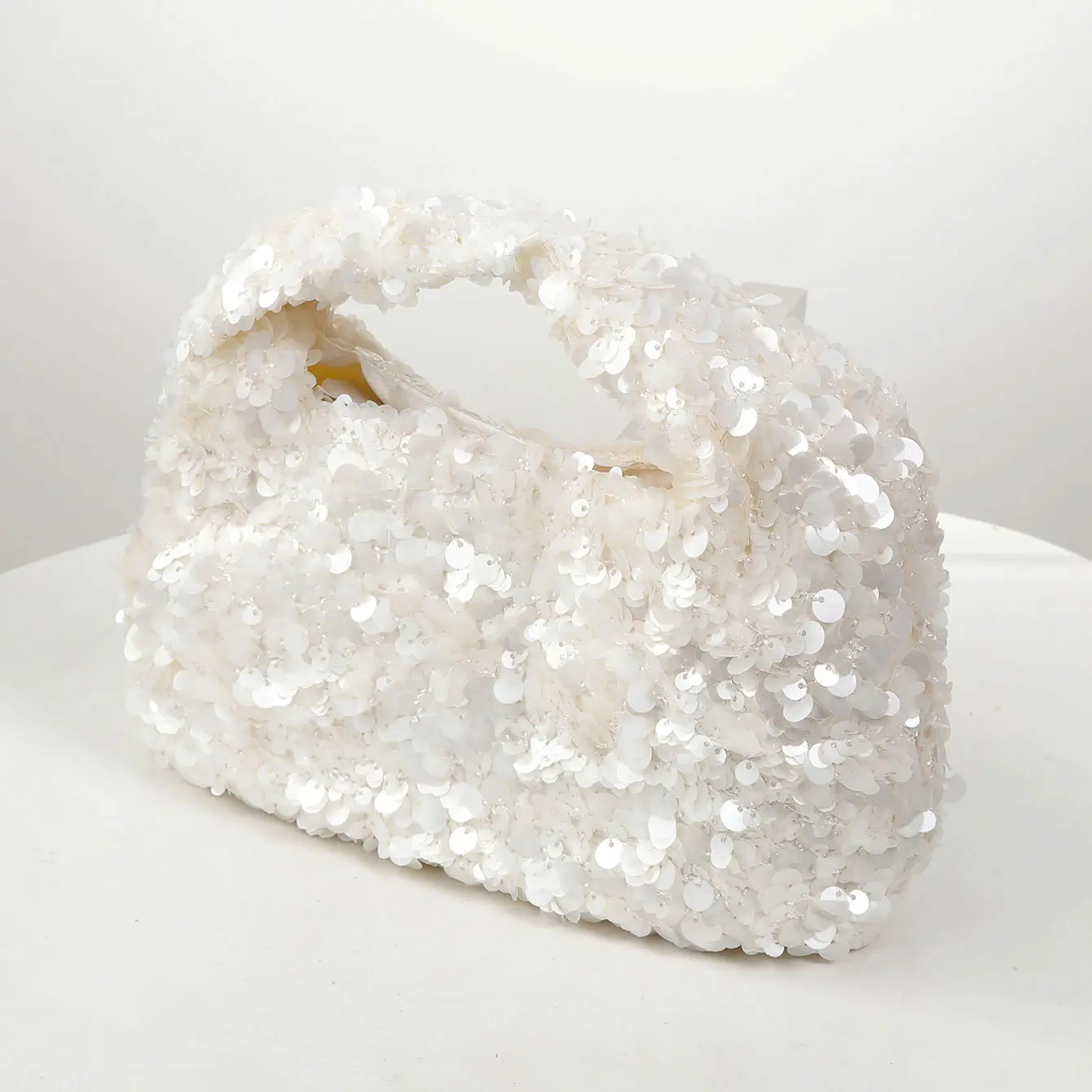 Luxury Sequins Wedding Evening Bag Ladies Clutch Elegant White Women Handbags and Purses Party Half Moon Cloud Bags for Women