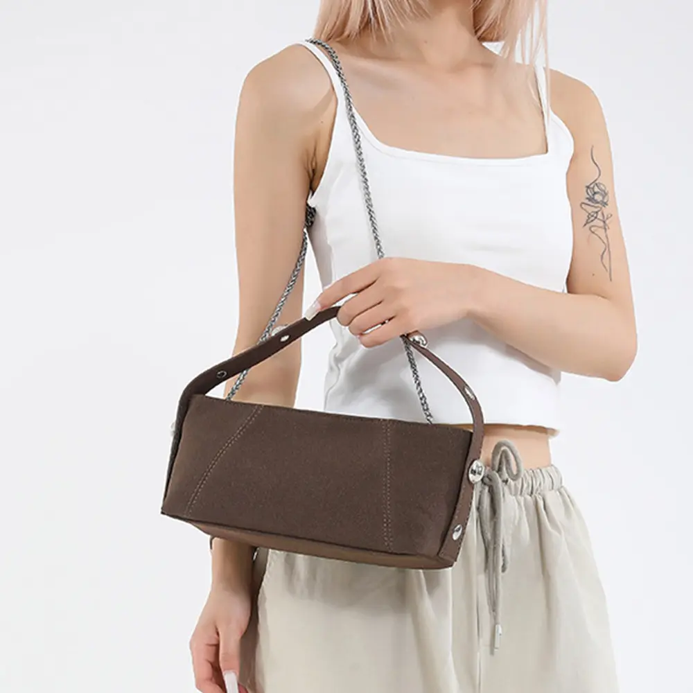 Vintage Faux Suede Women Handbags Big Rivet Shoulder Bag NEW Studded Crossbody Bags for Women Soft Matte Texture Clutch Female