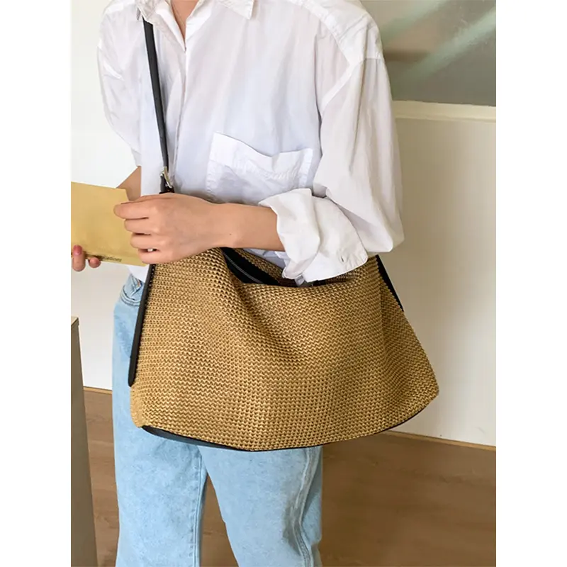 Summer Travel Beach Shoulder Bag Large Capacity Woven Crossbody Bags for Women Patchwork Straw Bag NEW Handbags Shopper Purses