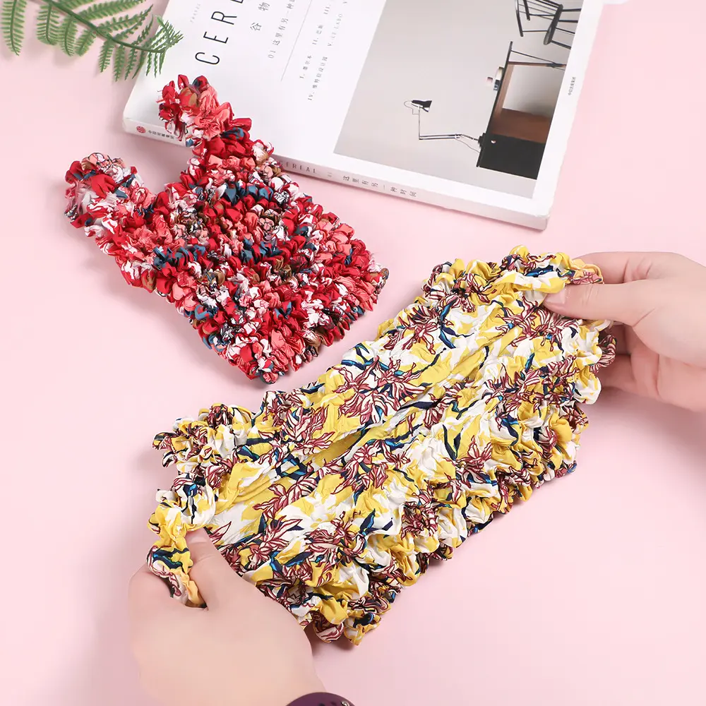 Flower Printed High Elasticity Tote Bag Magic Ruched Shoulder Bag Bubble Wrist Bags for Women Handbags Mini Fold Shopper Purses